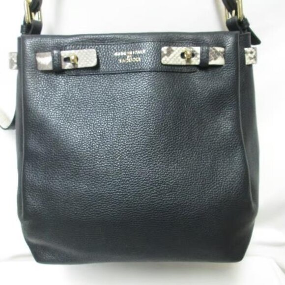IACUCCI pebbled w snake Leather shoulder tote bag purse Italy black zip top - Picture 9 of 9